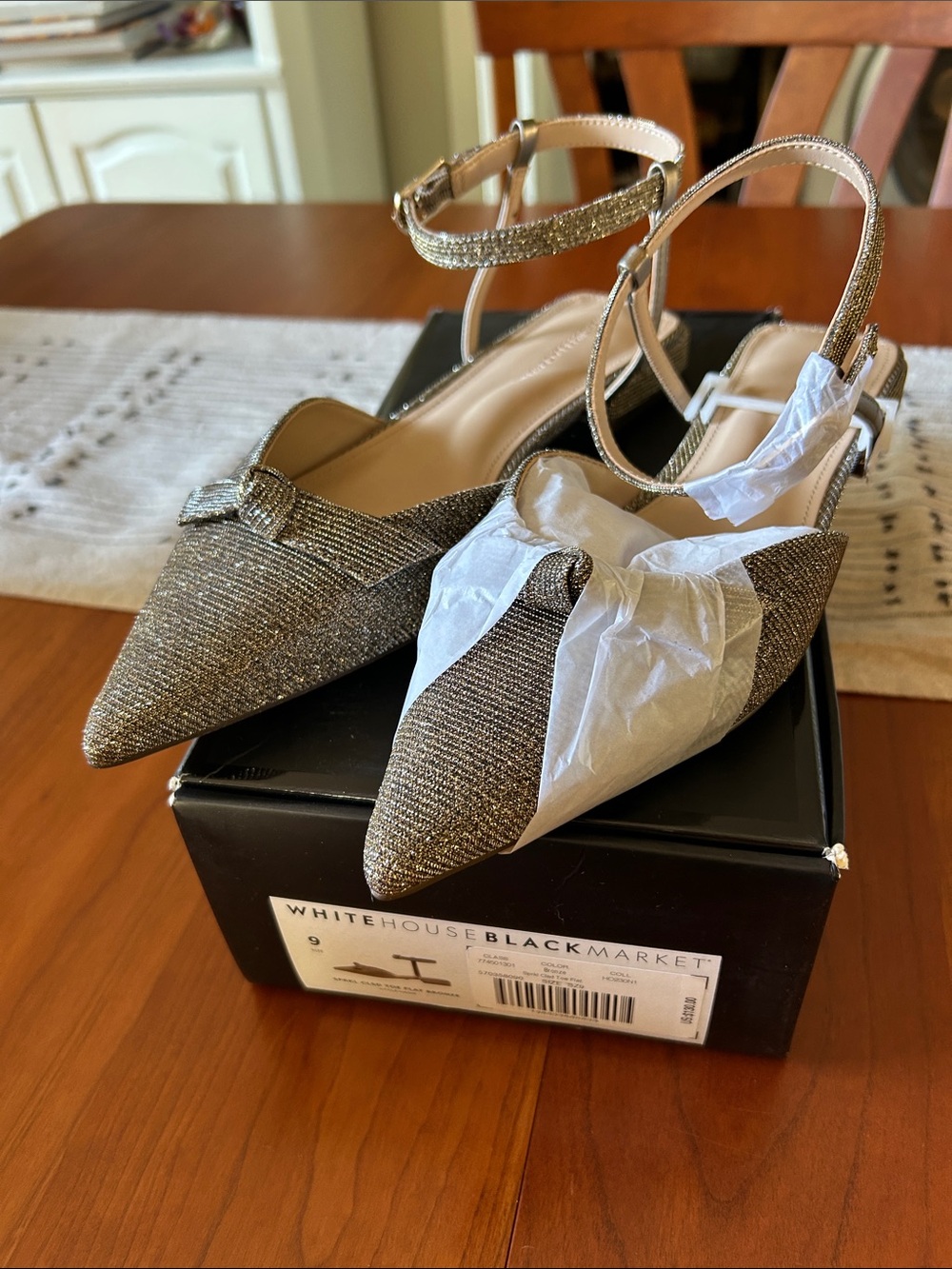 New White House Black Market Gold Pointed Slingback Flats